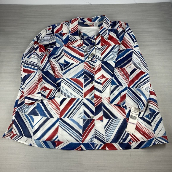 Alfred Dunner Button Up Blouse Women's 22W Red White & Blue 3/4 Sleeve NWT - Picture 1 of 15